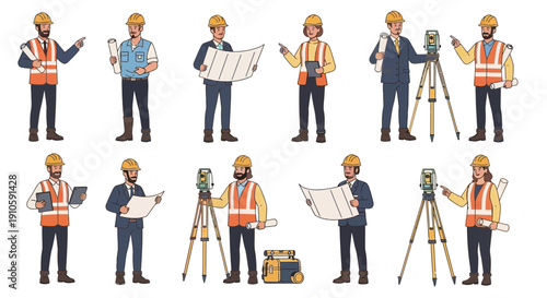 Construction and Engineering Professionals Surveying and Planning Set