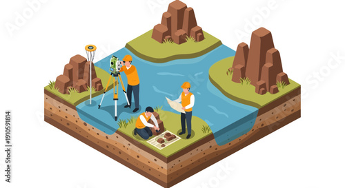 Land Surveying and Engineering Fieldwork Isometric Illustration