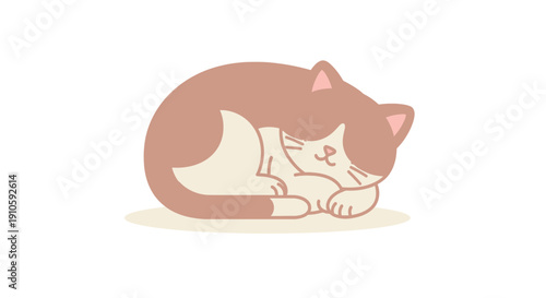 Cute Minimalist Sleeping Cat Curled Up Illustration
