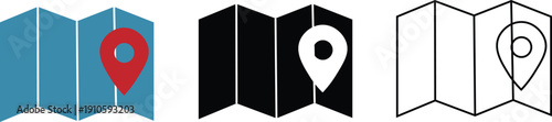 Folded Map with Location Pin Icon – Navigation Map Marker Vector