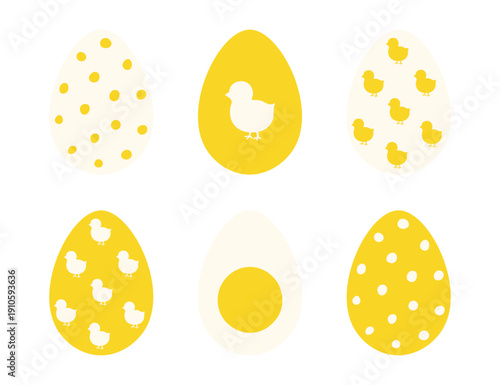 Cute Easter Egg Vector Set with Chick and Polka Dot Patterns