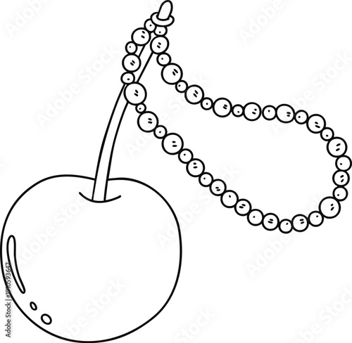 Cherry with Pearl Necklace Charm Line Art Illustration