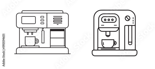 Set of Professional Espresso Machines and Coffee Makers. Minimalist Line Art illustration vector