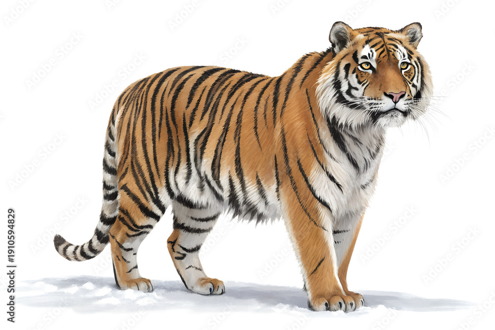 Obraz premium Realistic Tiger Isolated on White Background