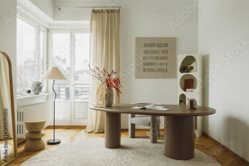 Minimalist Home Office with Modern Decor in Neutral Tones