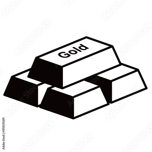 Simple Black and White Gold Bar Ingot Icon Isolated on White Background.
