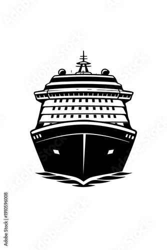 Front view of a cruise ship with symmetrical composition