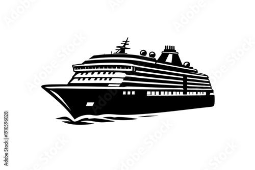 Minimal icon-style silhouette of a cruise ship with clear hull outline