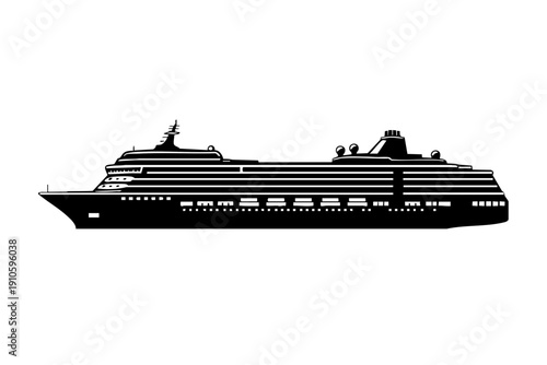 Side profile view of a cruise ship showing long hull