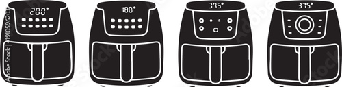 Air fryer vector icons set. kitchen appliance symbols, electric cooker designs