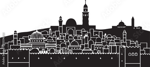Jerusalem cityscape vector silhouette illustration line art historical middle east