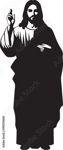 Standing jesus silhouette illustration vector line art showing blessing hand gesture design