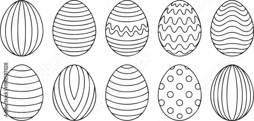 Black and white easter eggs set spring linear egg icon