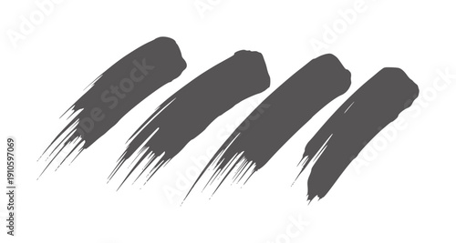 Four dark gray diagonal ink brush strokes with textured edges paint