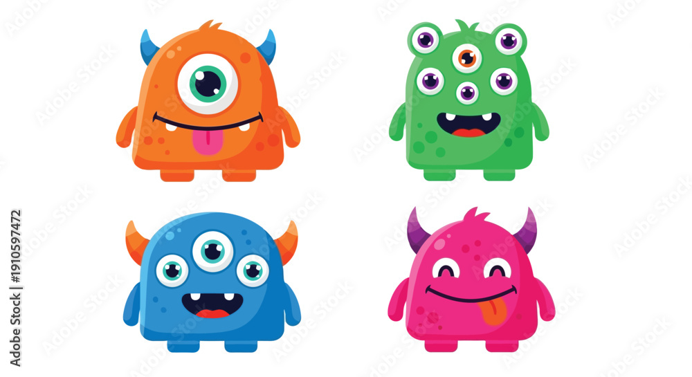 Obraz premium Colorful cartoon monsters with various eyes and horns.