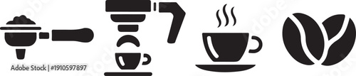 Coffee vector icons set, espresso, cups, and brewing symbols