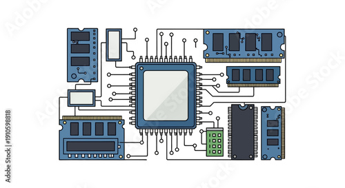 Central Processing Unit Diagram Illustration.