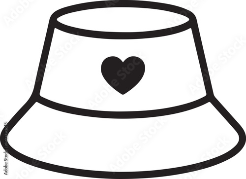 Cute line art of bucket hat with heart icon