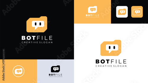 Chat-bot Robot Logo Design in Folder Shape for Artificial Intelligence Based Technology File Archiving Vector Template