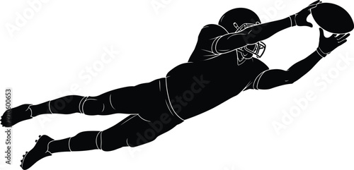 American football player silhouette vector, diving catch sports illustration, athletic action graphic design, dynamic sports emblem artwork, competitive game branding logo