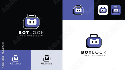 Modern Robot Padlock Logo Template for Cyber ​​Security and Smart Digital Technology Companies Vector Illustration Design
