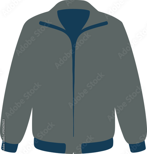Stylish gray and blue bomber jacket illustration with a zipper closure and collar detail