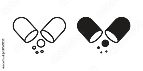 Open Capsule icon. simple thin line icon vector illustration pack on white