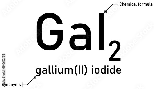 Gallium (II) iodide chemical formula with callout titles