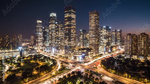 Wallpaper Mural Nighttime cityscape with illuminated skyscrapers Torontodigital.ca