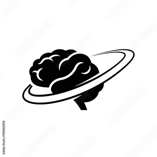 Abstract Brain Icon with Orbiting Rings - Symbolizing Intelligence, Ideas, and Innovation