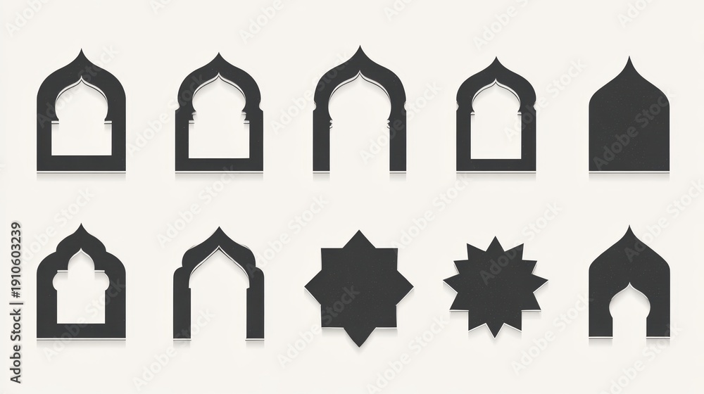 Fototapeta premium Ramadan Diverse Arch Illustrations - Set of Geometric Arches