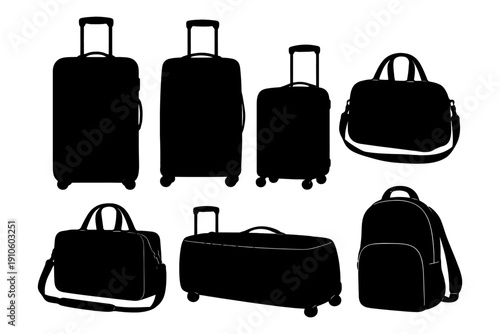 Various black silhouettes of luggage and bags in different styles.
