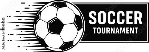 Soccer tournament vector illustration, dynamic ball motion graphic design, sports competition emblem artwork, athletic branding logo, football event promotional banner artwork