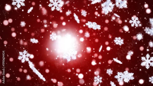  Beautiful red christmas background with bright snowflakes, sparkling snow flakes 