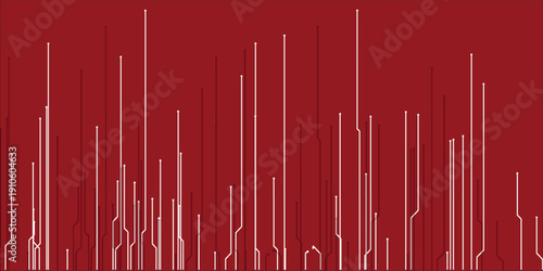 Bild auf Leinwand Abstract red background with white vertical lines resembling a circuit board or data visualization