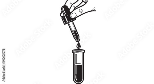 Laboratory scene of a pipette adding liquid to a test tube, viewed from the side