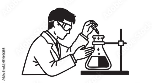 Scientist conducting experiment in laboratory setting using equipment and chemicals