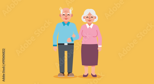 Elderly Couple Standing Together Illustration.