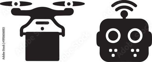 Drone and remote control icons aerial technology set vector illustration