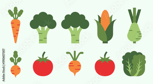 Assorted Vegetables and Fruits in Cartoon Style.