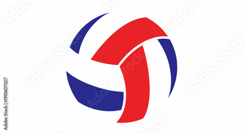 Volleyball icon with red and blue curved shapes.
