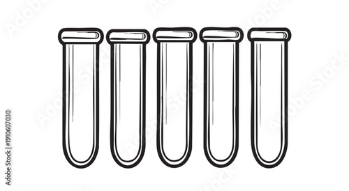 Laboratory test tubes arranged in a row on a clean surface viewed from a straightforward angle