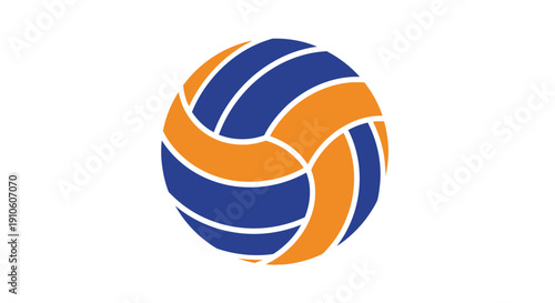 Volleyball icon with blue and orange panels on white background.