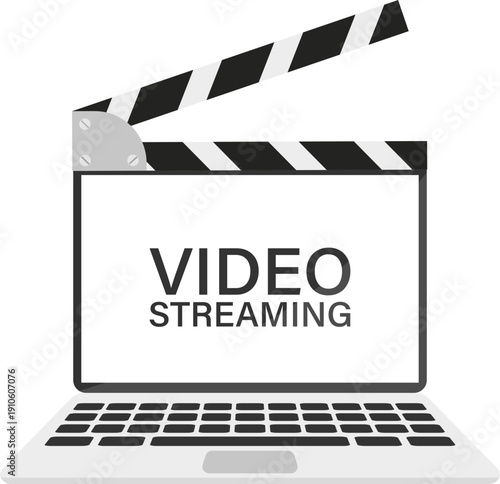 Digital video streaming concept with clapperboard on laptop screen