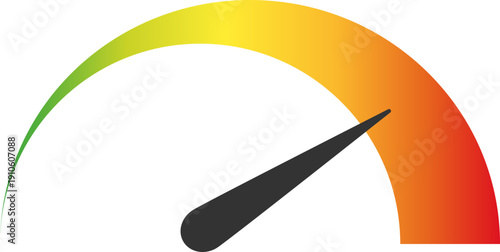 Speedometer gauge showing high performance and rapid progress towards the goal
