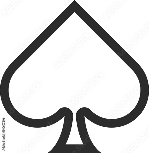 Simple black spade symbol with a thick outline on a white background, minimalist design