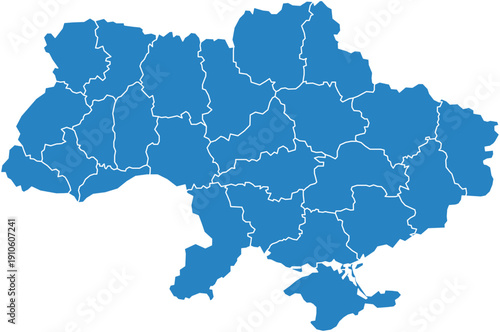 Map of Ukraine showing administrative divisions with clear borders and blue fill