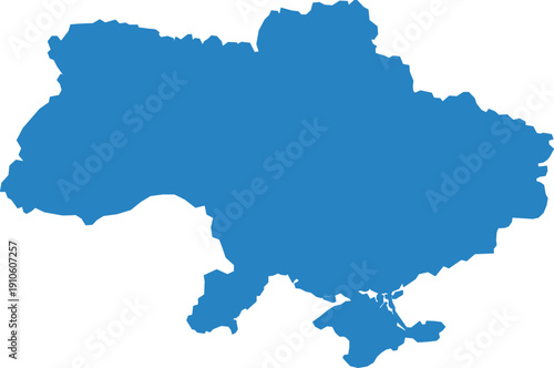 Blue silhouette map of Ukraine, a country in Eastern Europe with a distinct shape