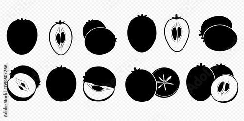 Star Apple Fruit Silhouettes: A Collection of Whole and Sliced Caimito Fruit Icons.