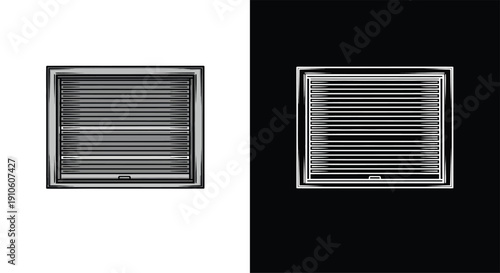 Dual view of a square metal vent on contrasting white and black backgrounds.